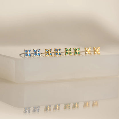 J&D Jewelry Lucky Blue Zirconia Clover Stud Earrings 18K Gold PVD Stainless Steel Waterproof Sweet Jewelry for Women