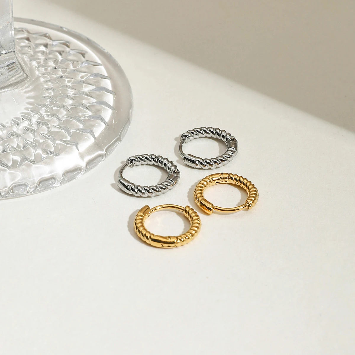 J&D Classic Style Gold Silver Color Simple Trending Casual Twist Coil Hoop Earrings