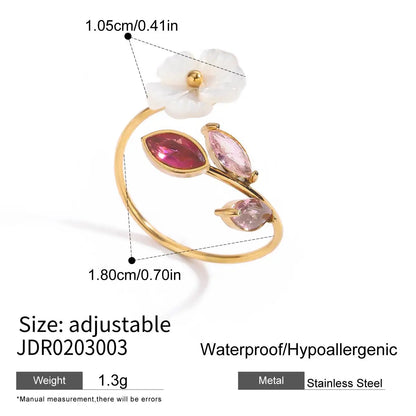 J&D Trendy Sweet and Sassy White Pearl Flower Purple Pink Red Green Zircon Open Ring