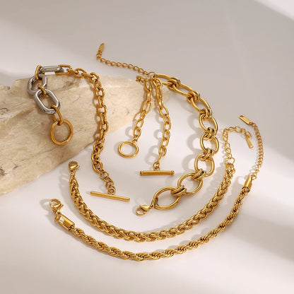 J&D Minimalist Handmade 18K Real Gold Stainless Steel Chain Bracelet Punk Fashion Style Jewelry Bangle