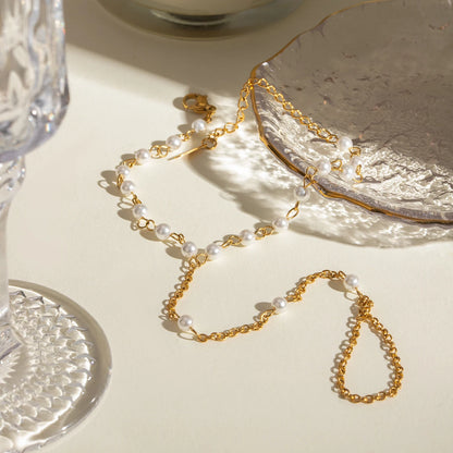 J&D Celestial Butterfly Whisper 18K Gold Stainless Steel Pearl Finger Chain Minimalist Hand Chain Everyday Layered Arm Art