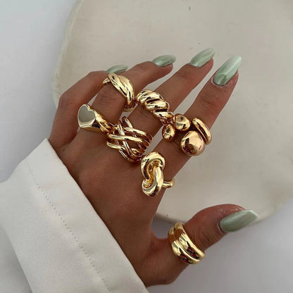 J&D Dainty Fashion Jewelry Women  18K Stainless Steel Rings INS Style Chunky Double Layer Glossy Rings