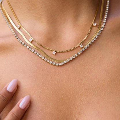 J&D Luxury 18K Gold Stainless Steel square Zircon Pendant Rhinestone Chain Blade Chain Multi-layer Necklaces