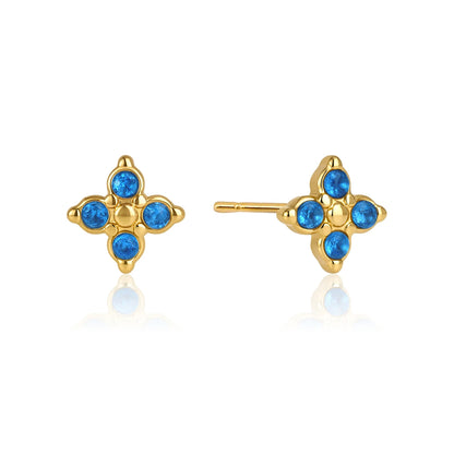 J&D Jewelry Lucky Blue Zirconia Clover Stud Earrings 18K Gold PVD Stainless Steel Waterproof Sweet Jewelry for Women