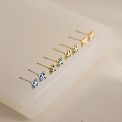 J&D Jewelry Lucky Blue Zirconia Clover Stud Earrings 18K Gold PVD Stainless Steel Waterproof Sweet Jewelry for Women