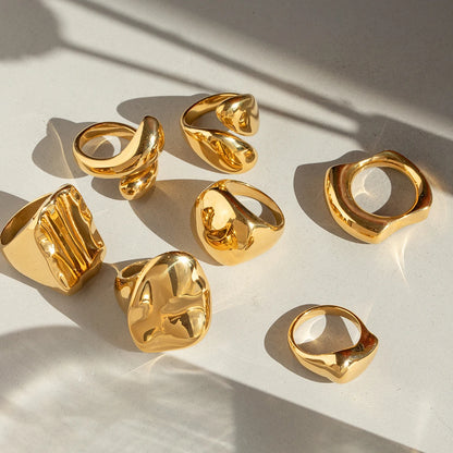 J&D Hot Selling Stainless Steel Glossy Open Rings Simple Irregular Textured Chunky Water Drop Ring Sets