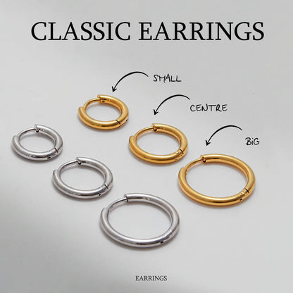 J&D Classic Minimalist 18K Gold Stainless Steel Fashion 12mm 14mm 18mm Large Hoop Earrings