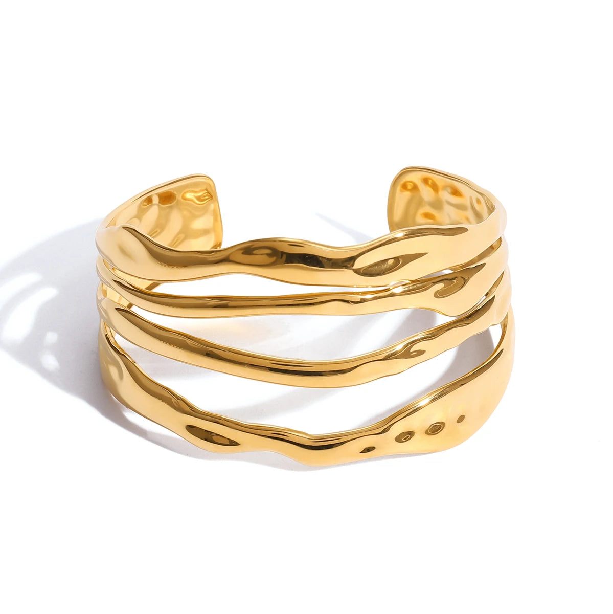 J&D Fashion 18K Gold Plated Stainless Steel Bangle Zircon Wave Twist Layer High Polished Bangles Stacking Rings