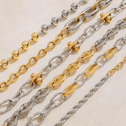 J&D Minimalist Two Tone Chain Bracelet Stackable 18k Gold Plated Chain Dainty Wedding Jewelry Modern Layered Aesthetic Trending