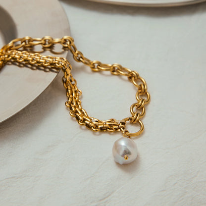 J&D Modern Linear Asymmetric Y Necklace for Women 18K Gold Plated Stainless Steel Linear Bar Pendant with Bold Chain Tassel