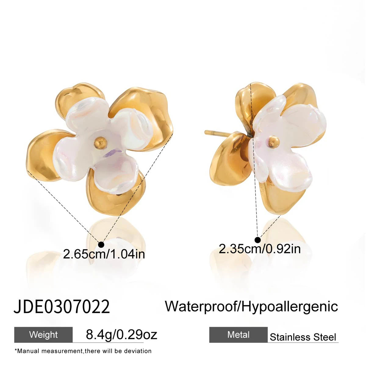 J&D Fashion Jewelry 18K Gold Plated Stainless Steel Square Oval Navette Pearl  Plexi Flower Stud Earrings