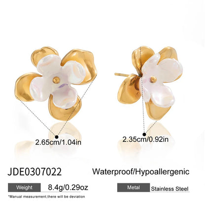 J&D Fashion Jewelry 18K Gold Plated Stainless Steel Square Oval Navette Pearl  Plexi Flower Stud Earrings