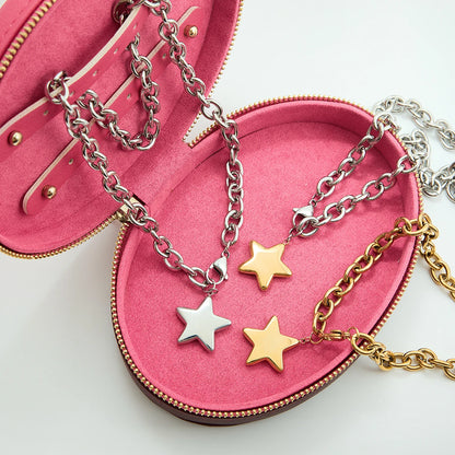 J&D Trendy Fashion Star Necklace 18k Gold Plated Stainless Steel Classic Polished Star Pendant Necklace