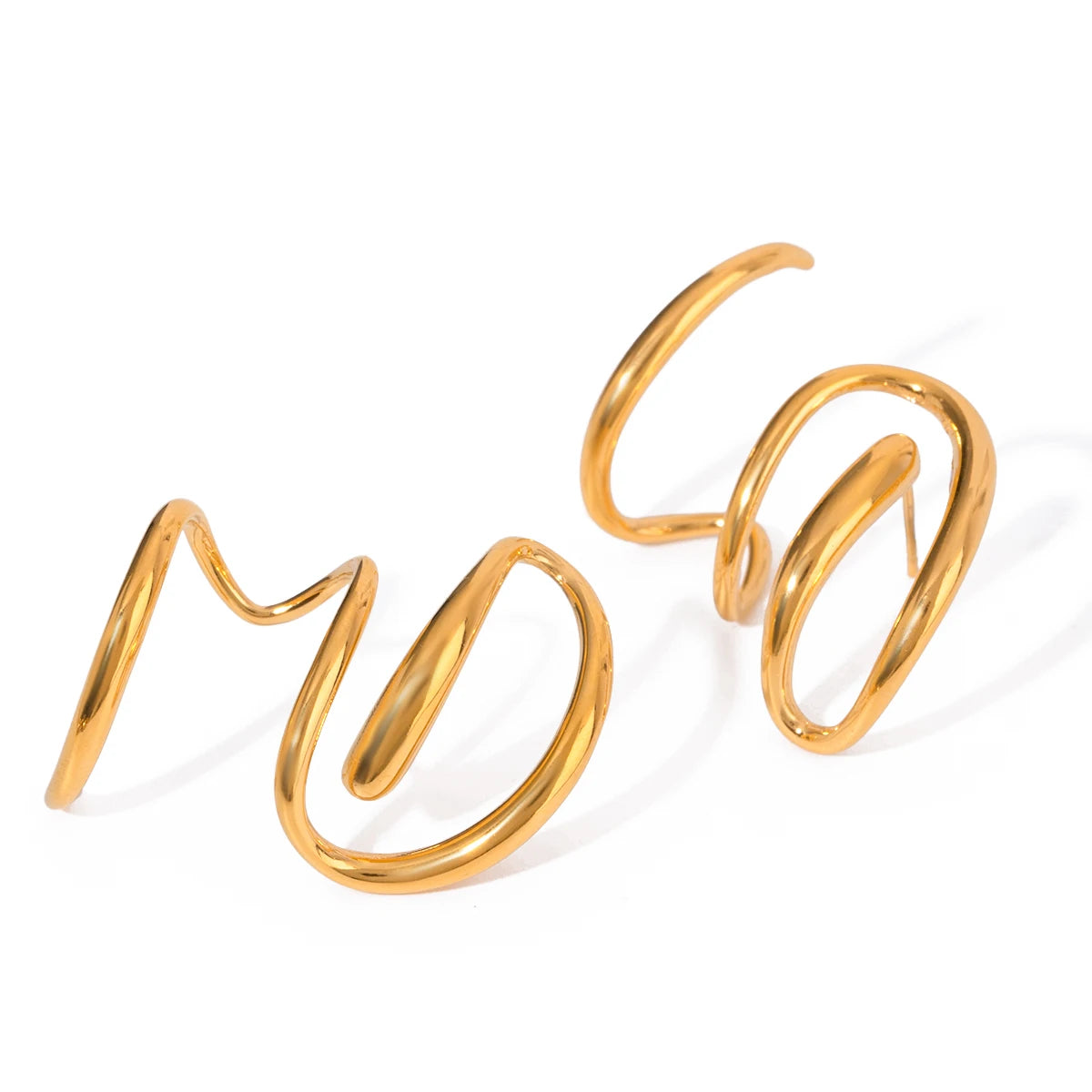 J&D 18k Gold Stainless Steel Design-Inspired Twisted Line Earrings Left and Right Pair Unique Accessory