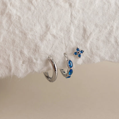 J&D Jewelry Sweet Blue Zirconia Earring Set Silver Color Stainless Steel Waterproof Marquise Hoop & Clover Stud Gift Set