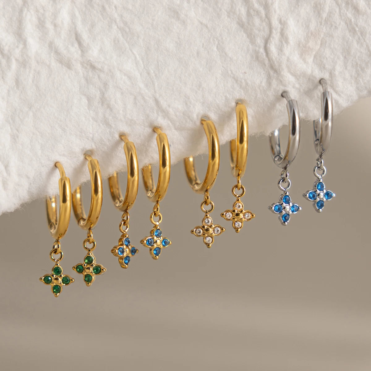 J&D Jewelry Lucky Blue Zirconia Clover Dangle Earrings 18K Gold PVD Stainless Steel Waterproof Jewelry for Women