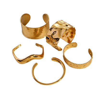 Chunky Cuff Bangles 18K PVD Gold Plated Stainless Steel Pave Hammered Cuff Bracelet for Women