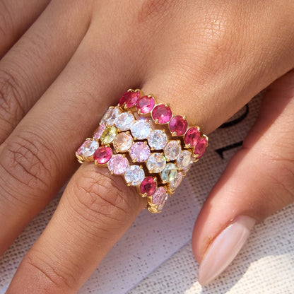 J&D Trendy Elegant CZ Ring 18k Gold Plated Stainless Steel White Cubic Zirconia Ring Square Round Oval Heart Shaped Zircon Ring