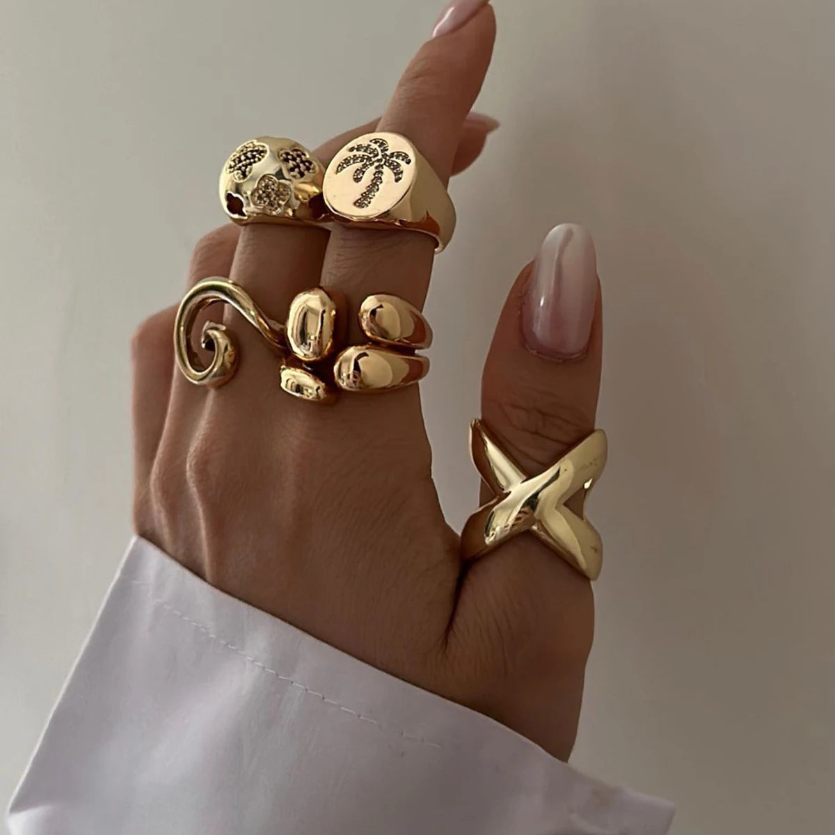J&D Dainty Fashion Jewelry Women  18K Stainless Steel Rings INS Style Chunky Double Layer Glossy Rings