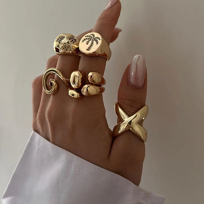 J&D Dainty Fashion Jewelry Women  18K Stainless Steel Rings INS Style Chunky Double Layer Glossy Rings