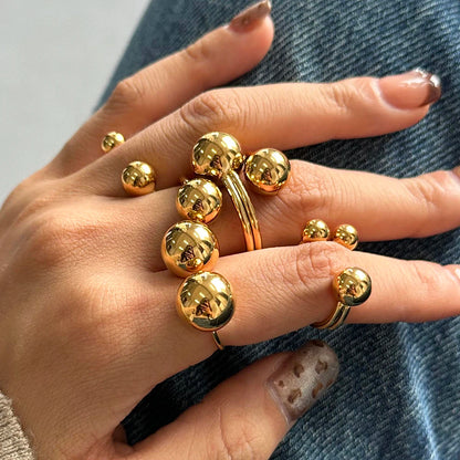J&D Minimalist Jewelry 18K Gold Plated Ball Rings Stainless Steel  Metallic Ball Universe Design Chunky Opening Ring
