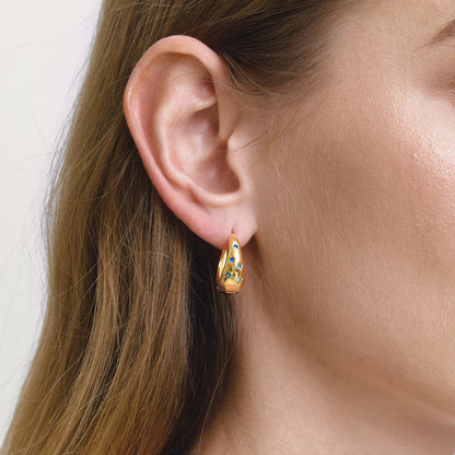 J&D Classic Elegant 18k Gold Stainless Steel Earring Classic Eight Awn Star Hollow Rhinestone Hoop Earrings