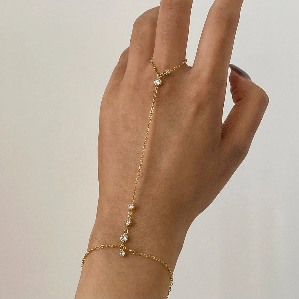 J&D Celestial Butterfly Whisper 18K Gold Stainless Steel Pearl Finger Chain Minimalist Hand Chain Everyday Layered Arm Art