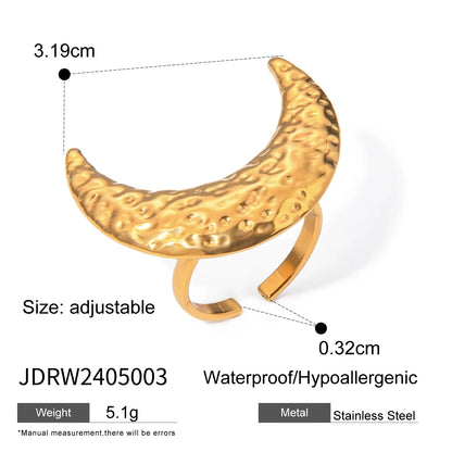 J&D Chunky Luxury Stainless Steel 18K Gold Plated Big Baroque Pearl Moon Sun Floral Irregular Rings