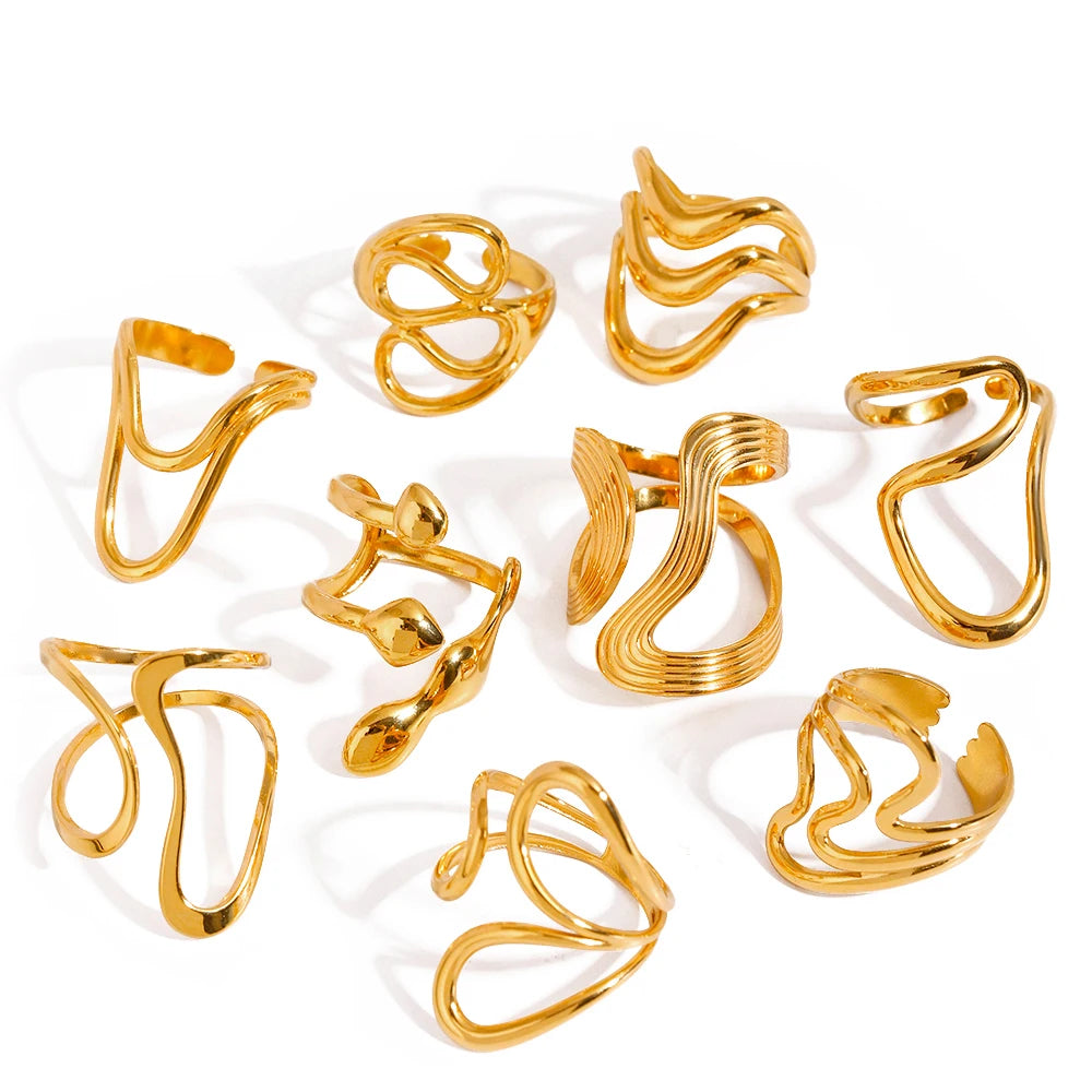 18k PVD Gold Plated Stainless Steel Luxury Jewelry Smooth Line Shaped Open Ring