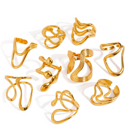 18k PVD Gold Plated Stainless Steel Luxury Jewelry Smooth Line Shaped Open Ring