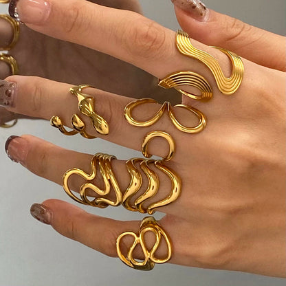 18k PVD Gold Plated Stainless Steel Luxury Jewelry Smooth Line Shaped Open Ring