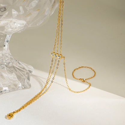 J&D 18K Gold Plated Stainless Steel Bracelets Holiday Fashion Jewelry Three-layer Zircon Hand Chain Finger Bracelet