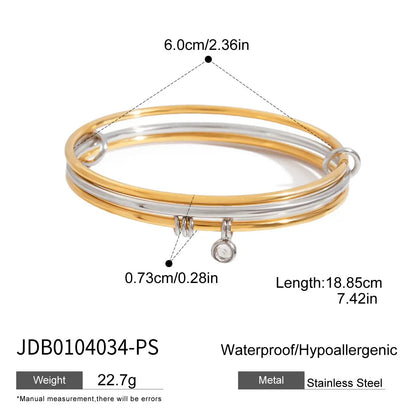 J&D Classic Style 3 Layers Bangle 18K Gold Plated Stylish Multi Layers Wave Line Plain Zirconia Bangle Bracelet