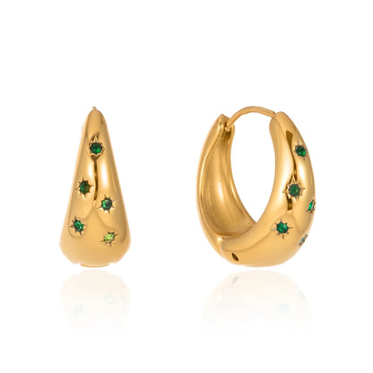 J&D Classic Elegant 18k Gold Stainless Steel Earring Classic Eight Awn Star Hollow Rhinestone Hoop Earrings