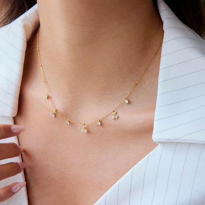 J&D Classic Jewelry 18K Gold Stainless Steel Dainty Necklaces Women Rhinestone Cherry Charms Necklaces