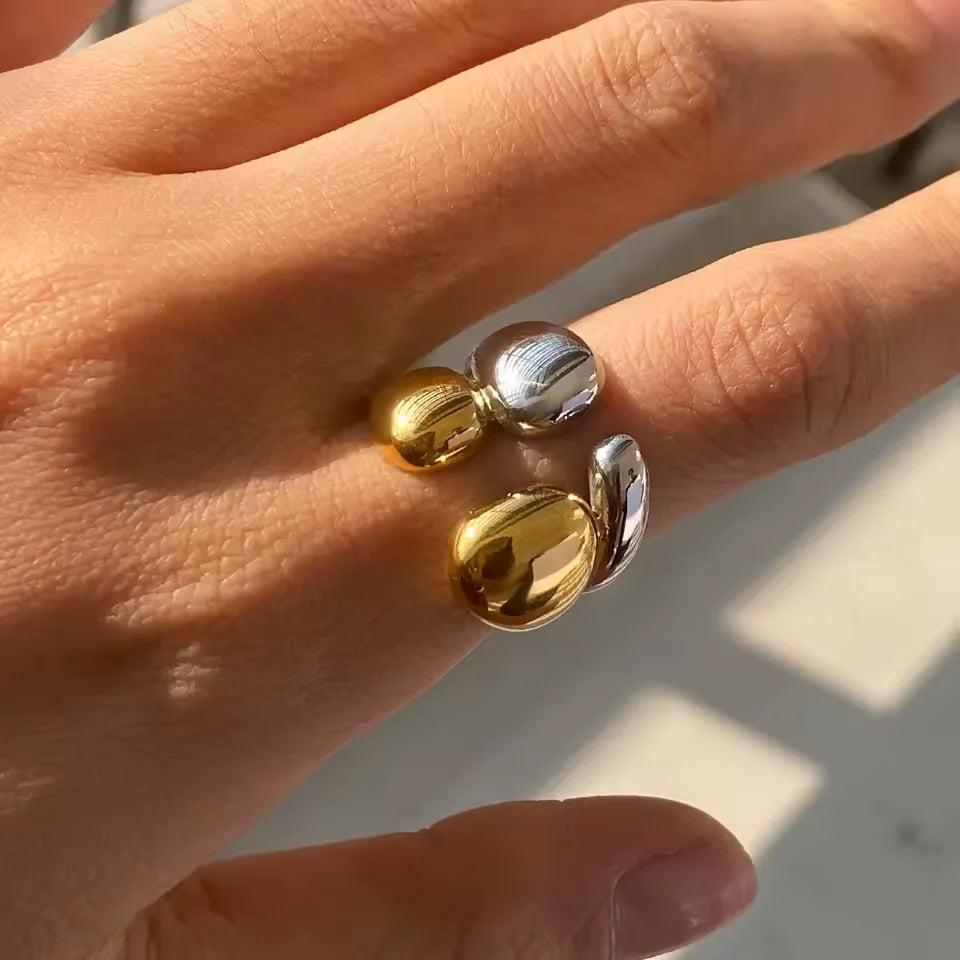 J&D Dainty Fashion Jewelry Women  18K Stainless Steel Rings INS Style Chunky Double Layer Glossy Rings