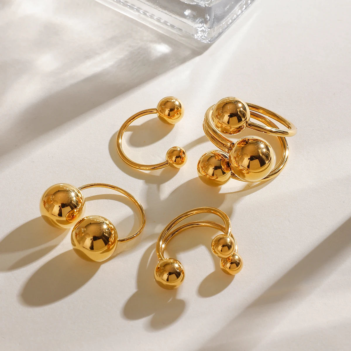 J&D Minimalist Jewelry 18K Gold Plated Ball Rings Stainless Steel  Metallic Ball Universe Design Chunky Opening Ring