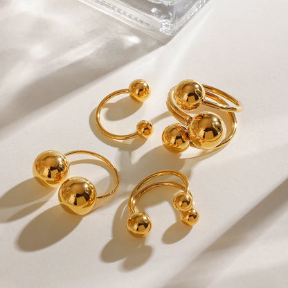 J&D Minimalist Jewelry 18K Gold Plated Ball Rings Stainless Steel  Metallic Ball Universe Design Chunky Opening Ring
