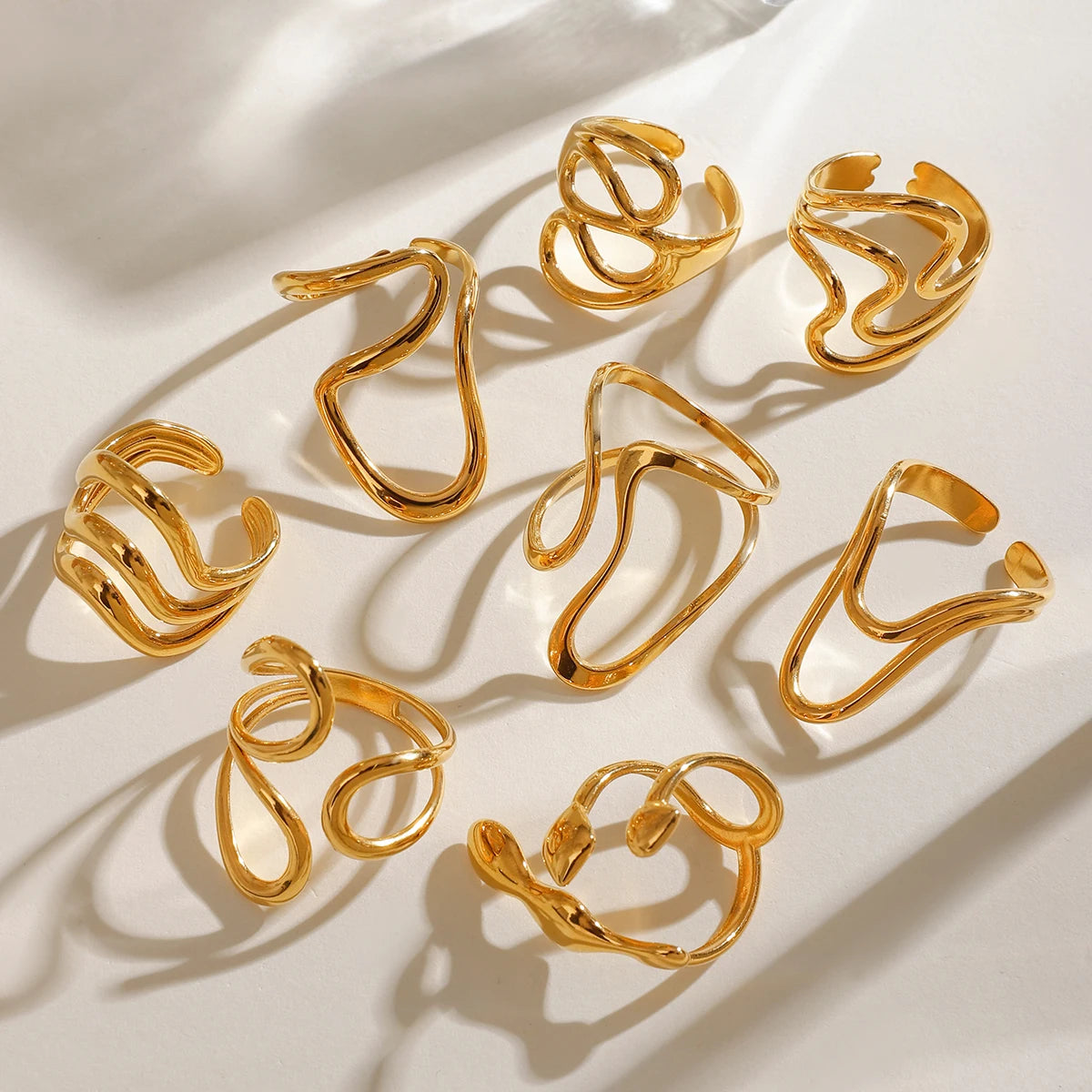 18k PVD Gold Plated Stainless Steel Luxury Jewelry Smooth Line Shaped Open Ring