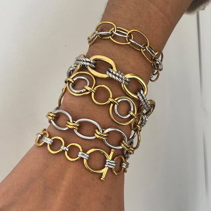 J&D Minimalist Two Tone Chain Bracelet Stackable 18k Gold Plated Chain Dainty Wedding Jewelry Modern Layered Aesthetic Trending