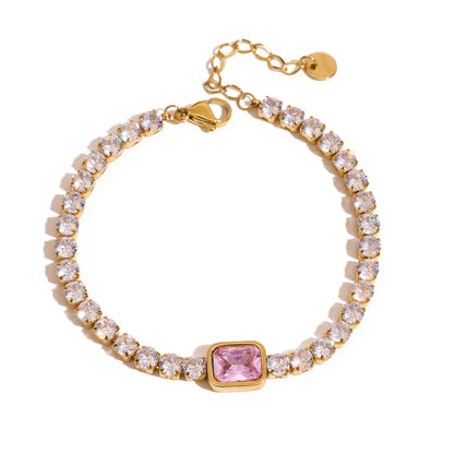 J&D 18K Gold Plate Stainless Steel Bracelet Trendy Romance Heart Zircon Lockable Tennis Bracelets Semi Mount