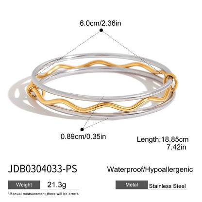 J&D Classic Style 3 Layers Bangle 18K Gold Plated Stylish Multi Layers Wave Line Plain Zirconia Bangle Bracelet