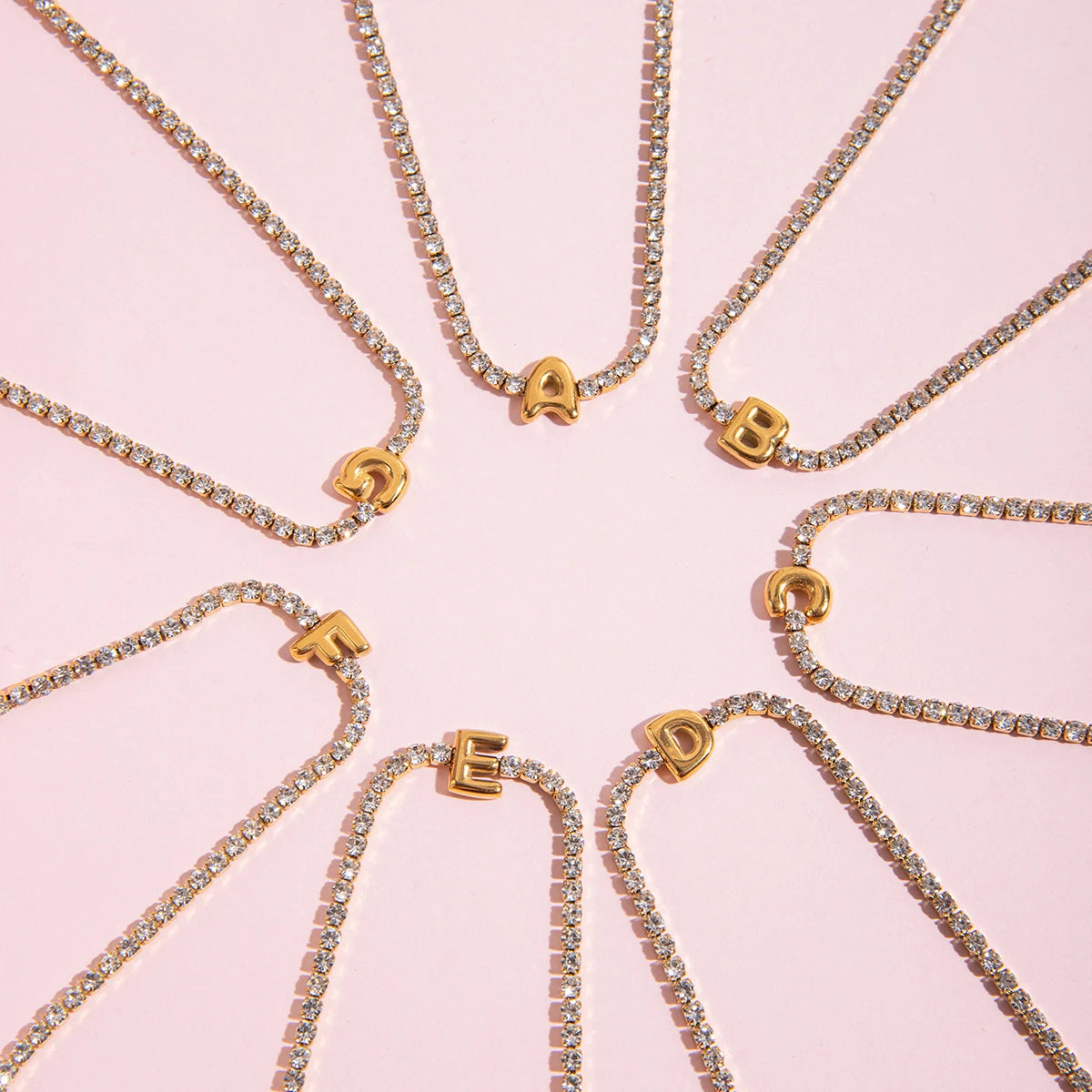 J&D Classic Style 18K Gold Stainless Steel White Rhinestone Chain Tennis Letter Bracelets for Women