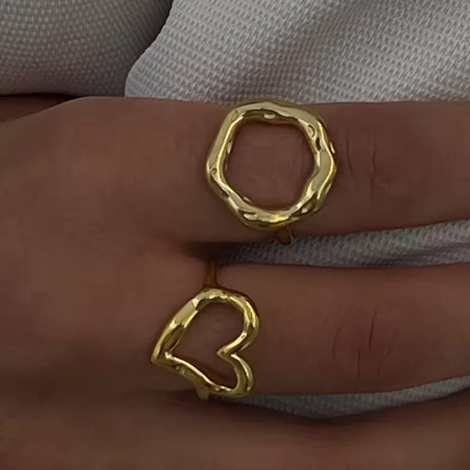 J&D Women's Stainless Steel 18K Gold Plated Minimalist Line Ring Stackable Hollow Engagement Party Anniversary Jewelry