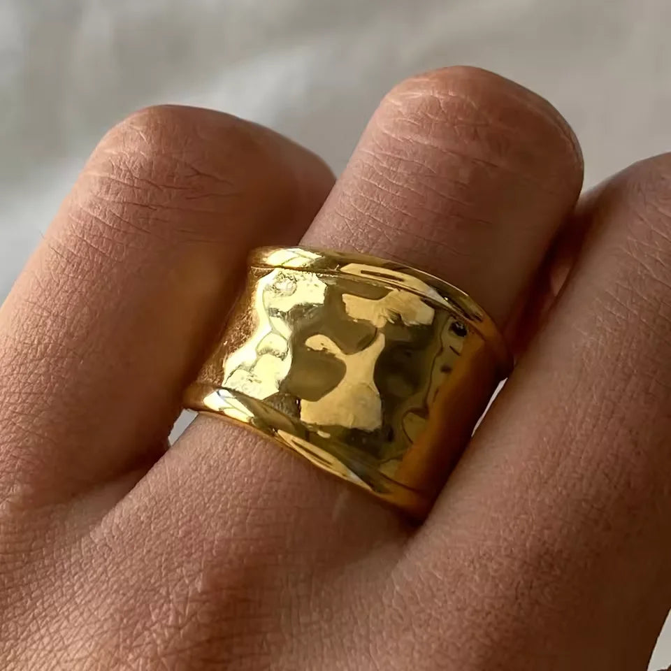 J&D Women's Stainless Steel 18K Gold Plated Minimalist Line Ring Stackable Hollow Engagement Party Anniversary Jewelry