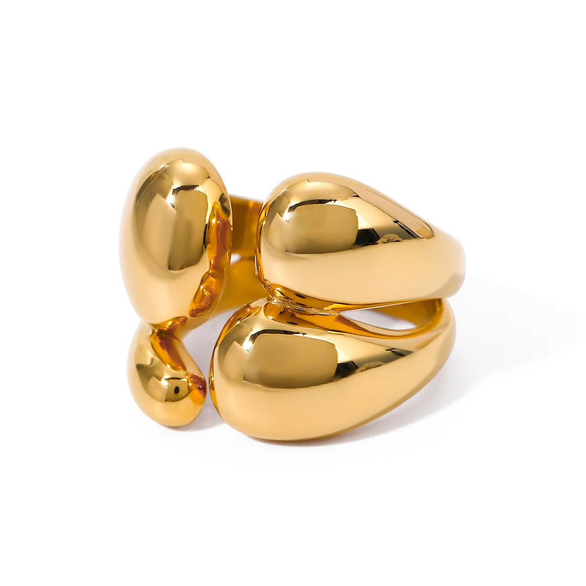 J&D Dainty Fashion Jewelry Women  18K Stainless Steel Rings INS Style Chunky Double Layer Glossy Rings