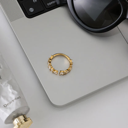 J&D 18K Gold Plated Stainless Steel Adjustable Irregular Zircon Opening Ring Personality Jewelry