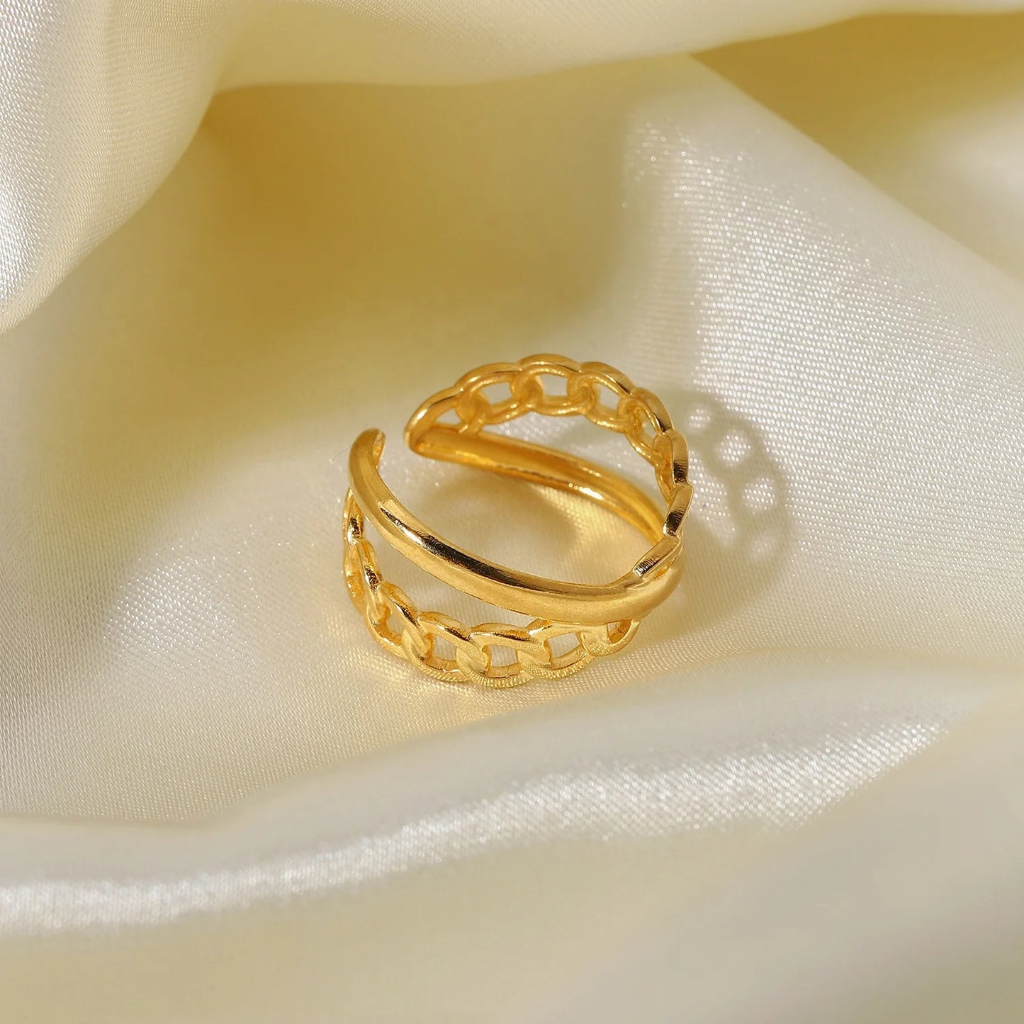 18k Gold Plated Stainless Steel Geometric Oval Hearts Moon Star Snake Hammered Adjustable Rings