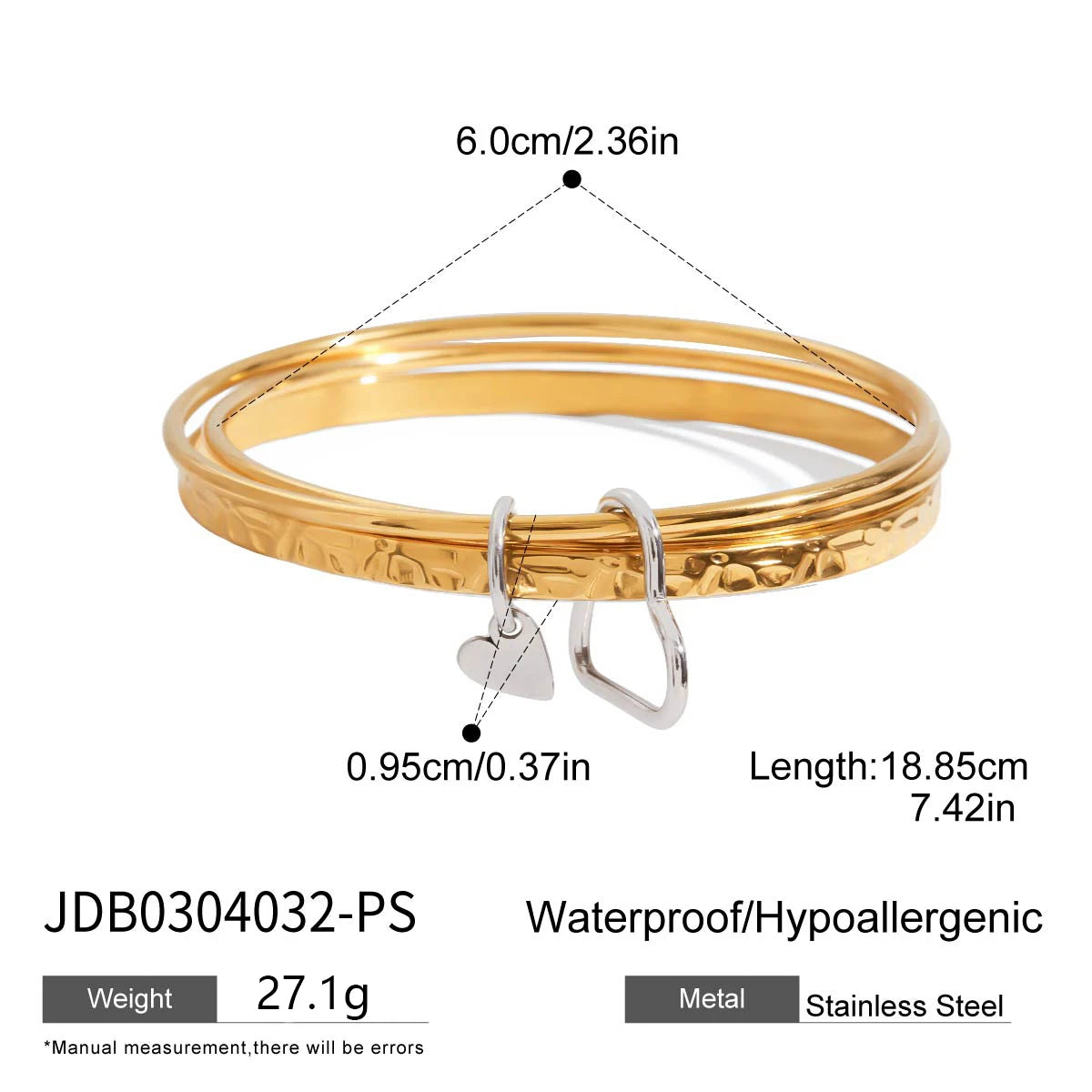 J&D Classic Style 3 Layers Bangle 18K Gold Plated Stylish Multi Layers Wave Line Plain Zirconia Bangle Bracelet