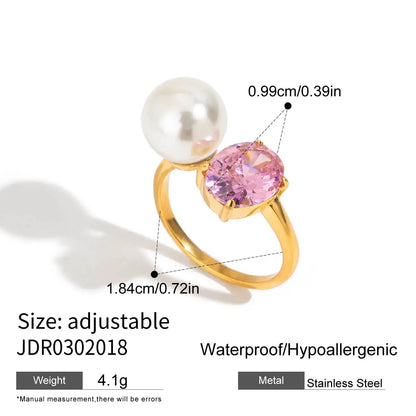 J&D Trendy Sweet and Sassy White Pearl Flower Purple Pink Red Green Zircon Open Ring